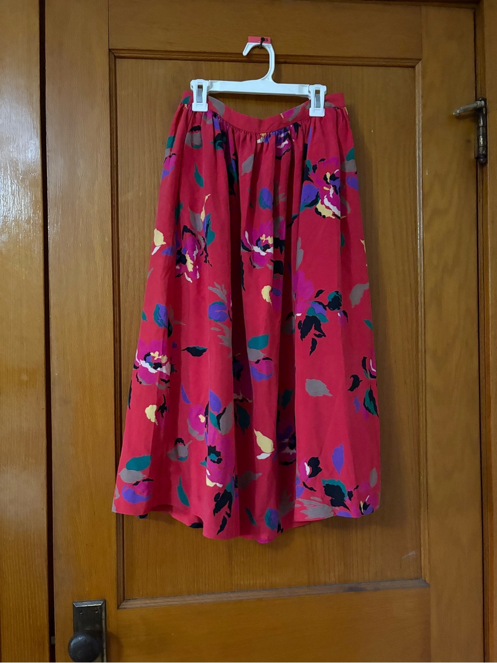 Ellen Tracy Red Floral A-Line Midi Skirt